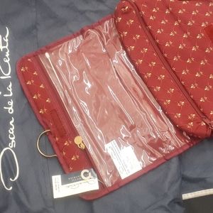 Oscar De La Renta Navy Travel garment 71" & NEW Red Tan Cosmetics bag